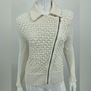 WHBM Classic White Zippered Cotton Sweater Jacket Size L Gently Used